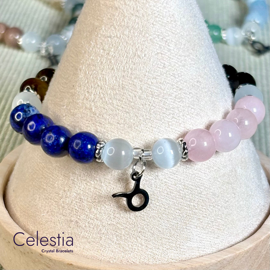 Taurus Crystal Healing Zodiac Starsign Bracelet - Natural Stone Stacking Jewellery
