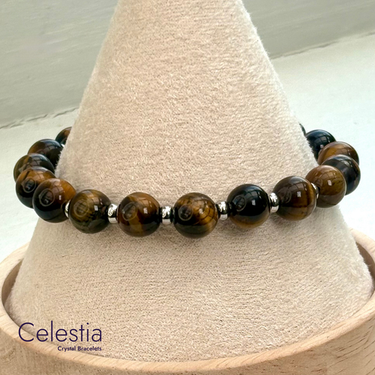 Tiger's Eye Silver Beaded Bracelet - Natural Stone Stacking Jewellery