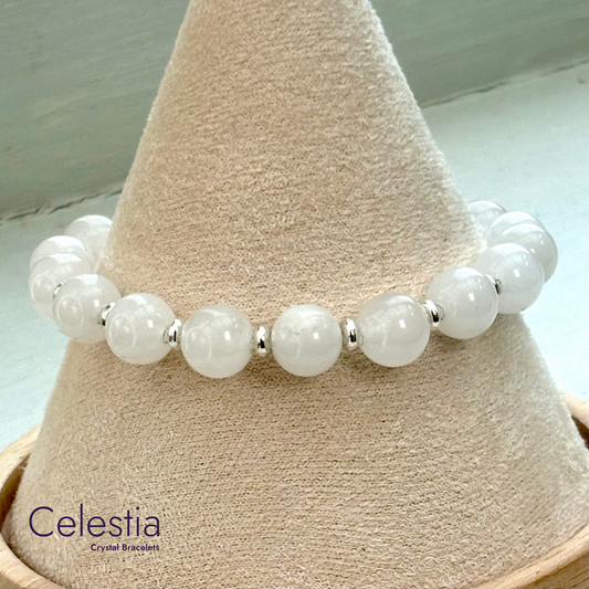 White Jade Beaded Bracelet - Natural Stone Stacking Jewellery